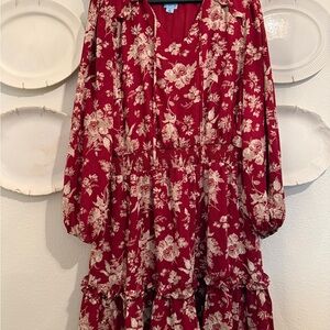 CeCe Red and Cream Floral Dress